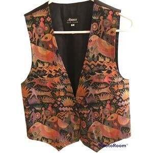 MARUCA~Handmade: Lined Vest/Size Medium animal abstract colorful vintage pattern